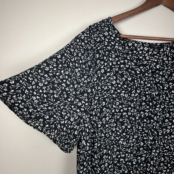 Talbots Blouse Top Womens 14W Black White Floral‎ Short Sleeve Button Up Sheer - Picture 4 of 10